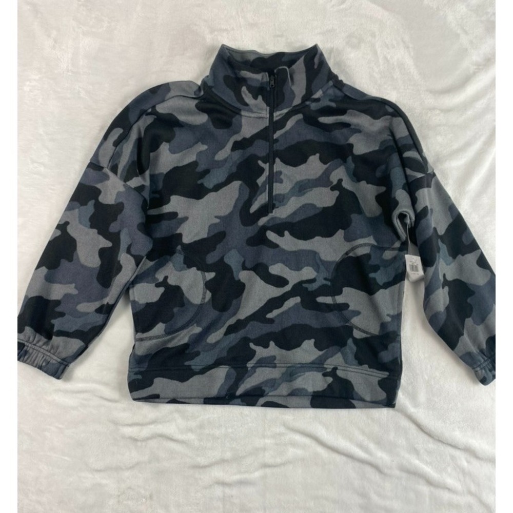 NWT Old Navy Fleece Sweater Kids Sz L (10-12Y) Grey Camo Mock Neck 1/4 Zip